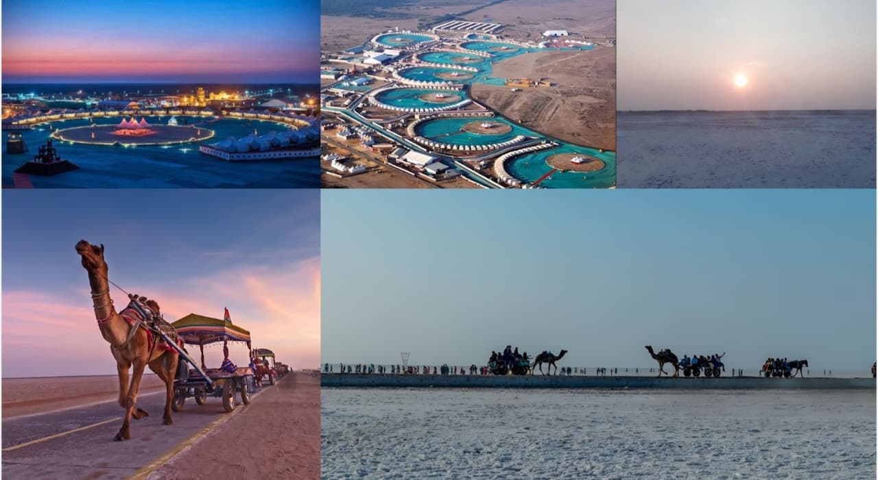 Camel Ride and Tent City View in Rann Utsav Gujarat Rann of Kutch Festival Camp
