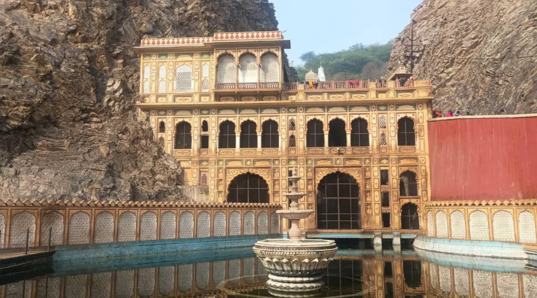 The historic Galtaji Rock Temple with its sacred water tank in Jaipur Galtaji temple Jaipur water tank
